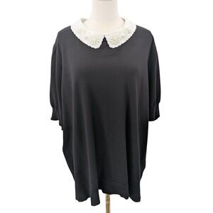 Sioni Milano black sweater pearl collar top preppy chic oversized 3X